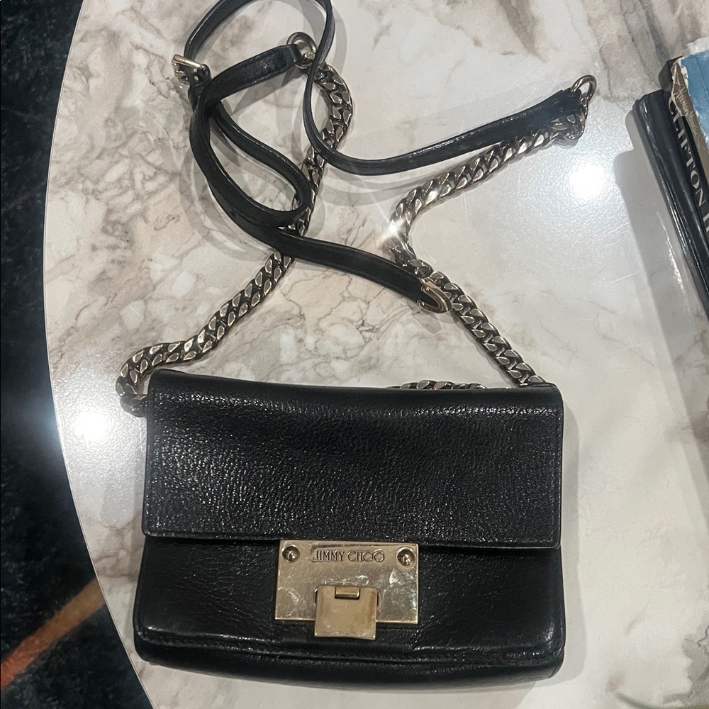 Jimmy Choo Black Leather Crossbody with Silver Chain